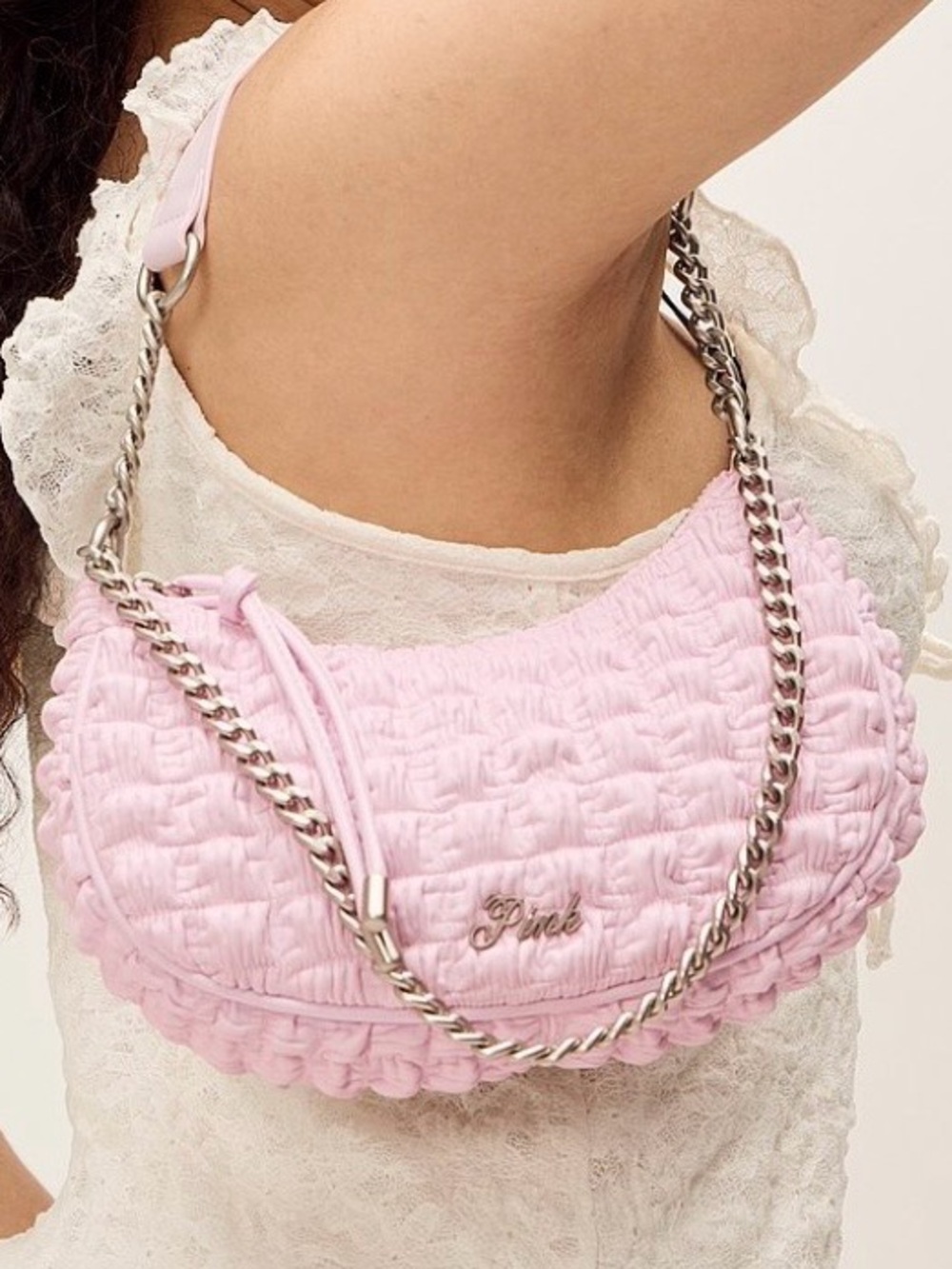 PINK Crescent Ruched Shoulder Bag | PINK